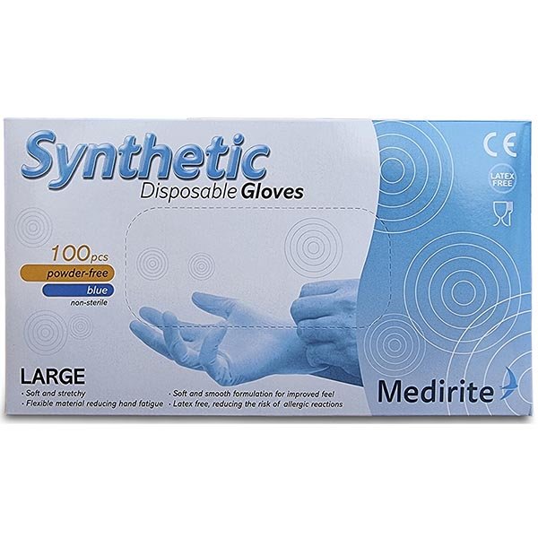 Synthetic Powder Free Glove AQL 1.5 Blue Large Box 100