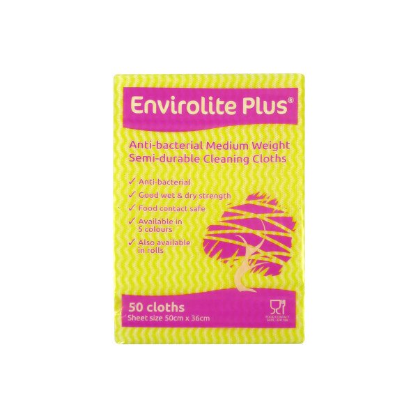 Mediumweight Cleaning Cloth Yellow 50x36cm with Antibacterial Properties