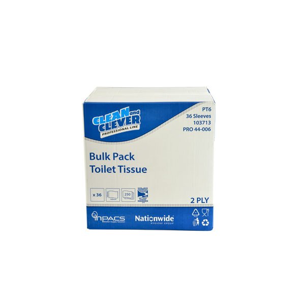 Clean and Clever PT6 Bulk Pack Toilet Tissue 2 Ply 10.5x18.5cm