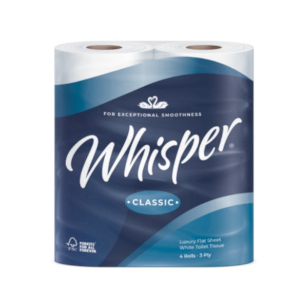 Whisper Classic Toilet Roll White 3 Ply 240 Sheet