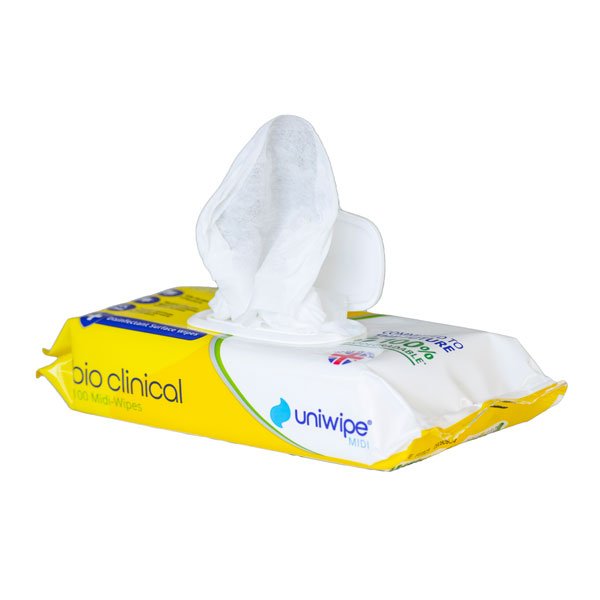 Uniwipe Bio Clinical Unscented Biodegradable Virucidal Sanitising Wipe 22x20cm