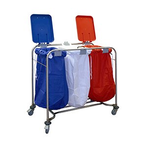 Laundry Cart To Take 3 Bags Red, White and Blue Lids 93x100x49cm