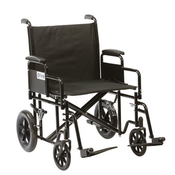 Heavy Duty Bariatric Transit Wheelchair Steel Frame Fixed Back 22" Width