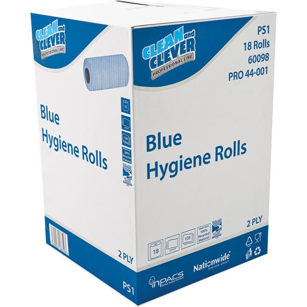 Essentials PS1 Hygiene Wiper Roll Blue 2 Ply 25cmx40m