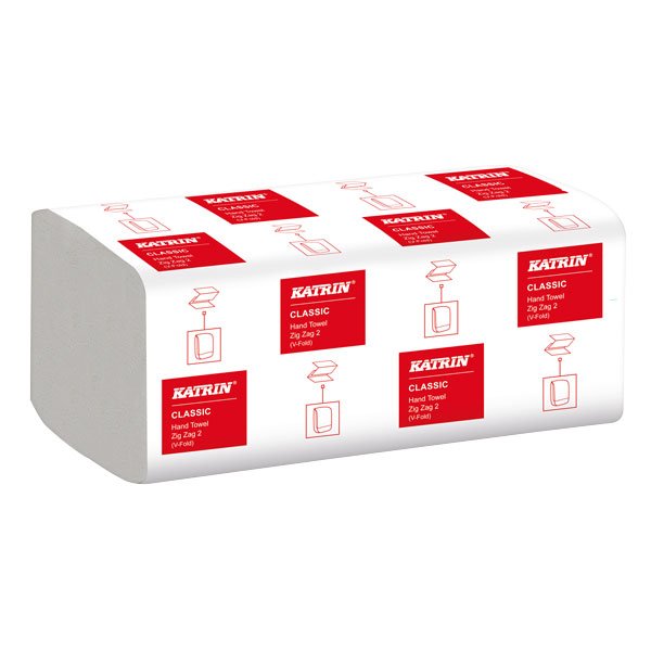 Katrin Classic Hand Towel Zig Zag White 2 Ply V Fold 23x22.4cm