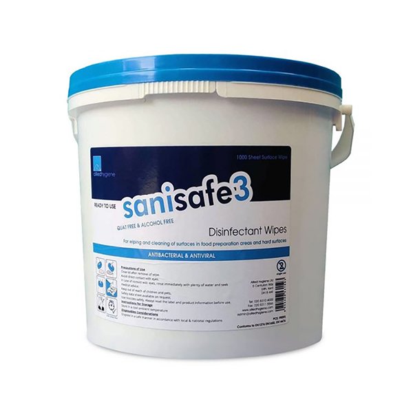 Sanisafe 3 Quat Free Surface Sanitising Virucidal Wipe Blue 18x20cm (QAC/Quat Free)